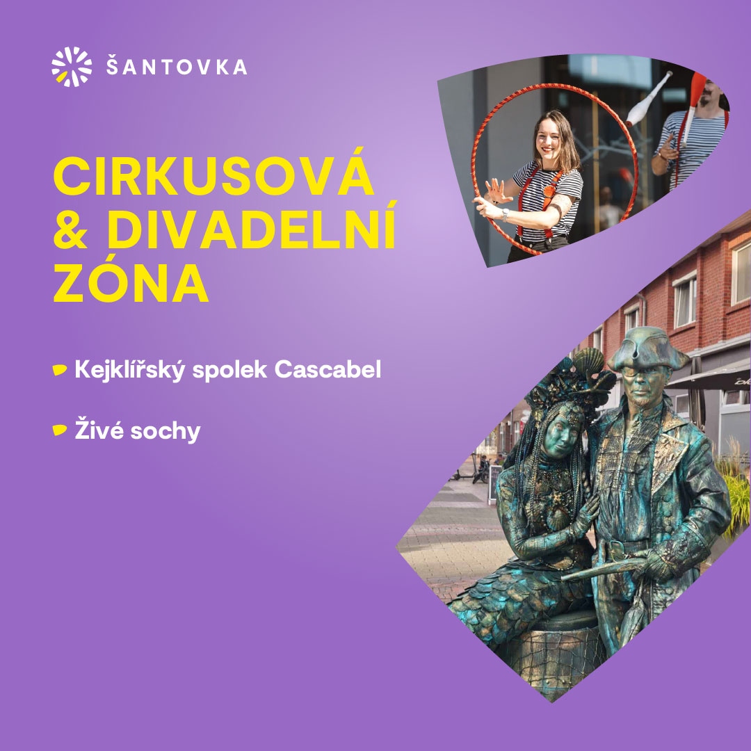 Cirkusová a divadelní zóna — Kejklířský spolek Cascabel, živé sochy, pódium