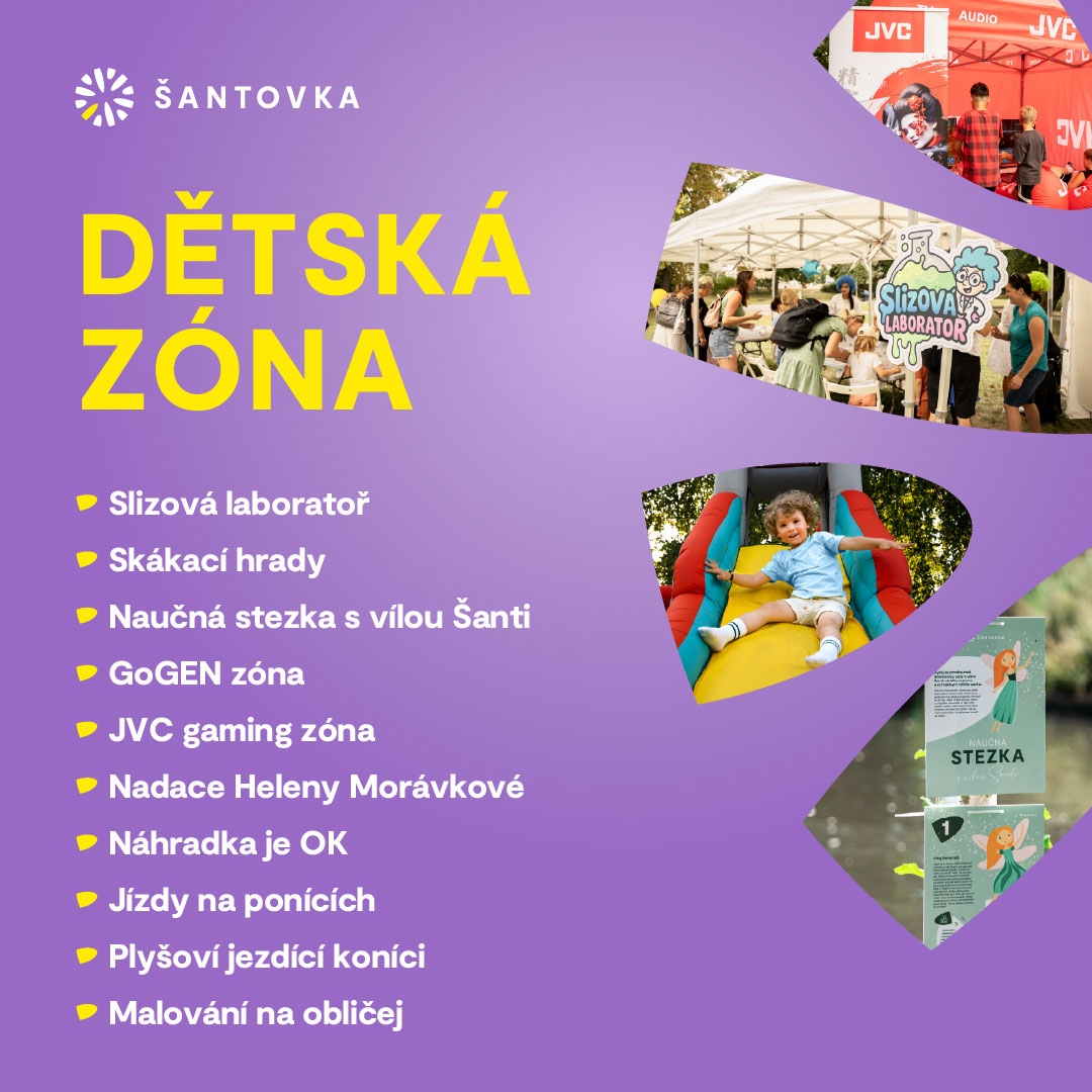 Dětská zóna — slizová laboratoř, skákací hrady, GoGEN, JVC Gaming, poníci, malování na obličej